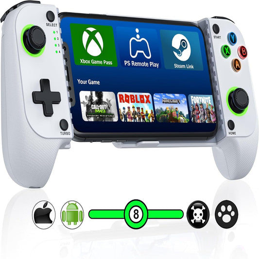 Wireless Mobile Gaming Controller for Iphone/Android, Phone Game Controller Support Phone Case, Colorful Light Hall Joystick, Turbo, Mobile Gaming Gamepad
